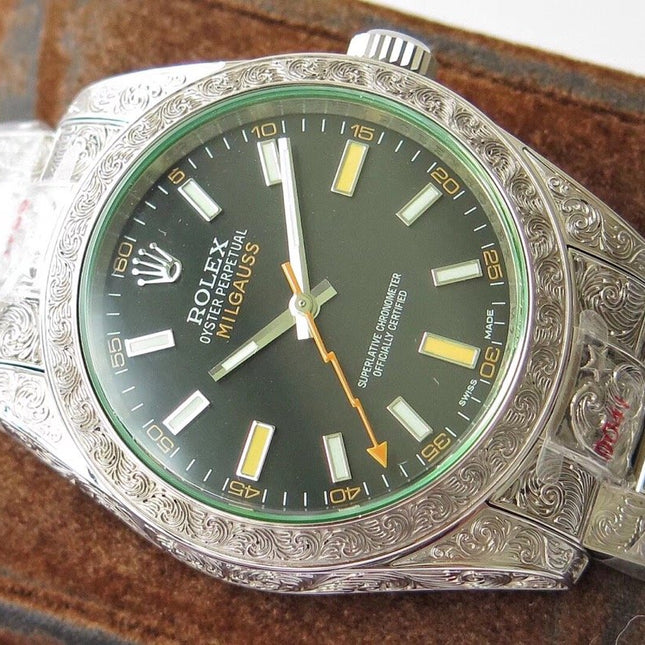 MILGAUSS 40MM STAINLESS STEEL GREEN BLACK ORANGE DIAL