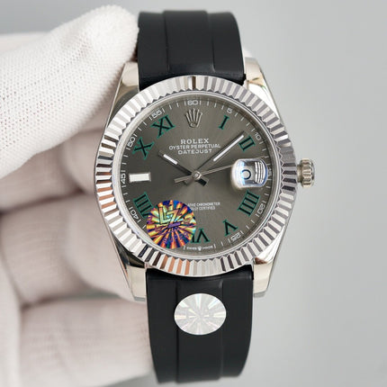 DATEJUST II 41MM STAINLESS STEEL CASE WIMBLEDON DIAL RUBBER STRAP