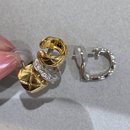 CRUSH EARRINGS QUILTED MOTIF PINK GOLD AND SILVER