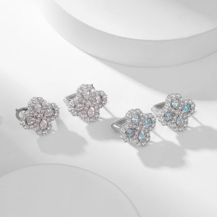 LOOP FULL DIAMOND MOTIF SILVER EARRINGS