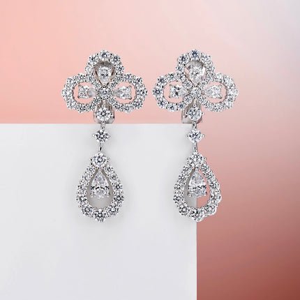 LOOP DIAMOND DROP SILVER EARRINGS