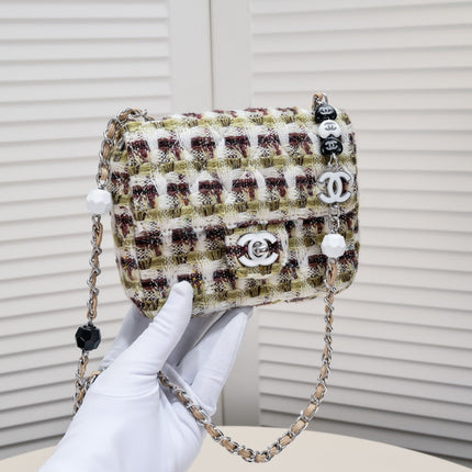 MINI FLAP BAG TWEED 8055 GREEN BROWN