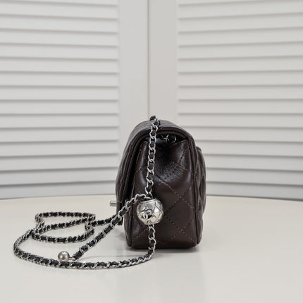 SMALL FLAP BAG 17CM 1786 BROWN SILVER