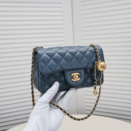 FLAP BAG 20CM 1787 SAPPHIRE BLUE GOLD