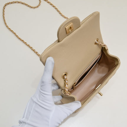 SMALL FLAP BAG 17CM 1786 PALE BROWN GOLD
