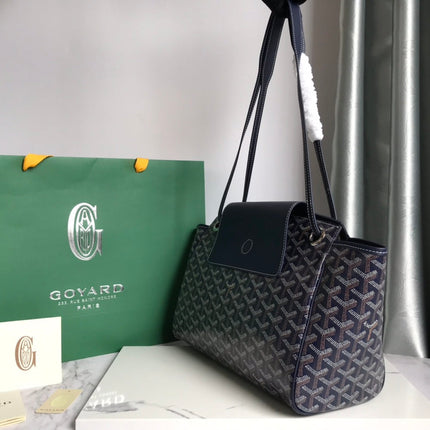 GOYA 26S ROUETTE PM TOTE BAG 30MM IN NAVY BLUE CANVAS AND CALFSKIN