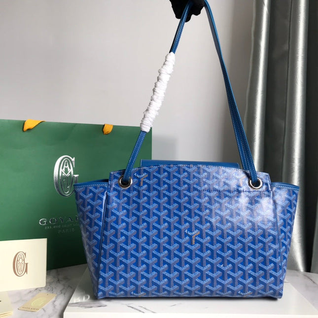 GOYA 26S ROUETTE PM TOTE BAG 30MM IN BLUE CANVAS AND CALFSKIN