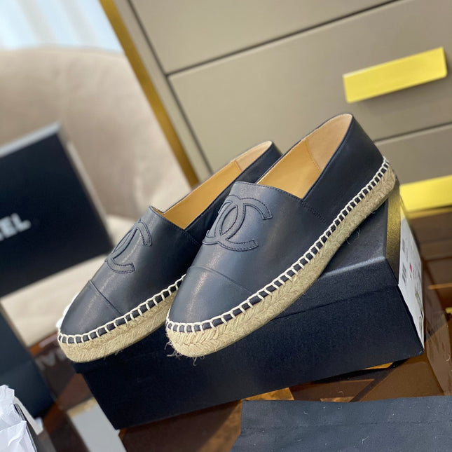 CC ESPADRILLES PLATFORM IN ALL BLACK CALFSKIN
