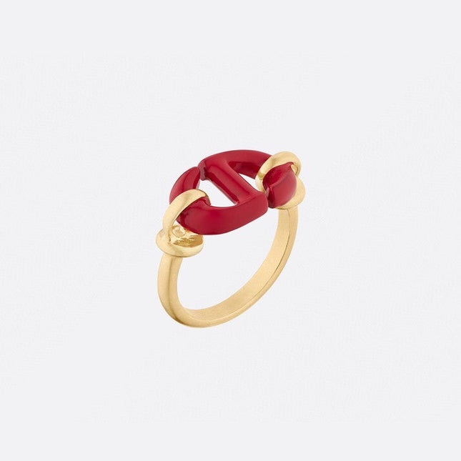 CD 26S RED ENAMEL LINK CHAIN RING IN GOLD METAL 633222