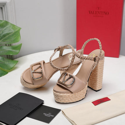 VLTN ESPADRILLE WEDGE SANDALS 25S 130 MM IN BEIGE LAMBSKIN WITH GOLD HARDWARE