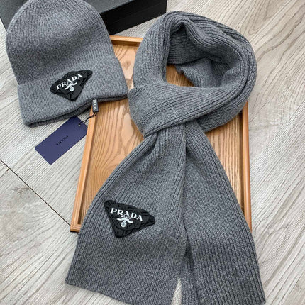 SET SCARF AND HAT IN MOUSE GRAY WOOL AND RABBIT FUR 386078
