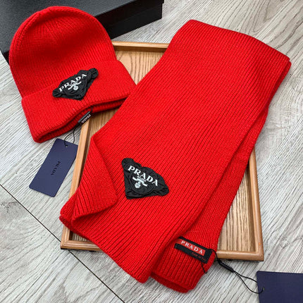 SET SCARF AND HAT IN CHERRY RED WOOL AND RABBIT FUR 386076