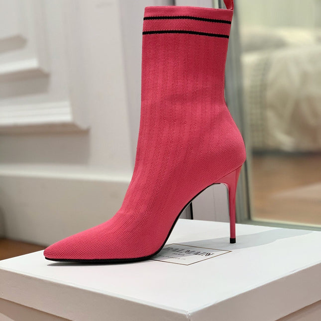 BALMAIN 26S BOOTS 105 MM IN DARK PINK FLYKNIT STYLE 16
