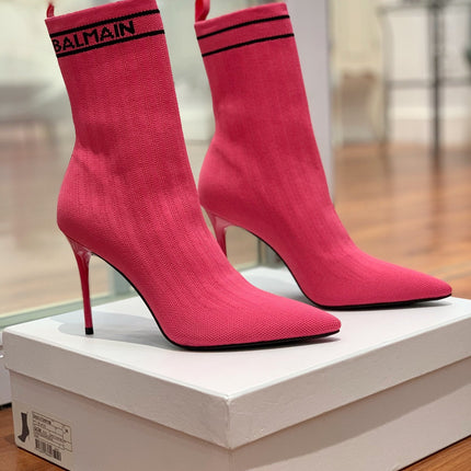 BALMAIN 26S BOOTS 105 MM IN DARK PINK FLYKNIT STYLE 16