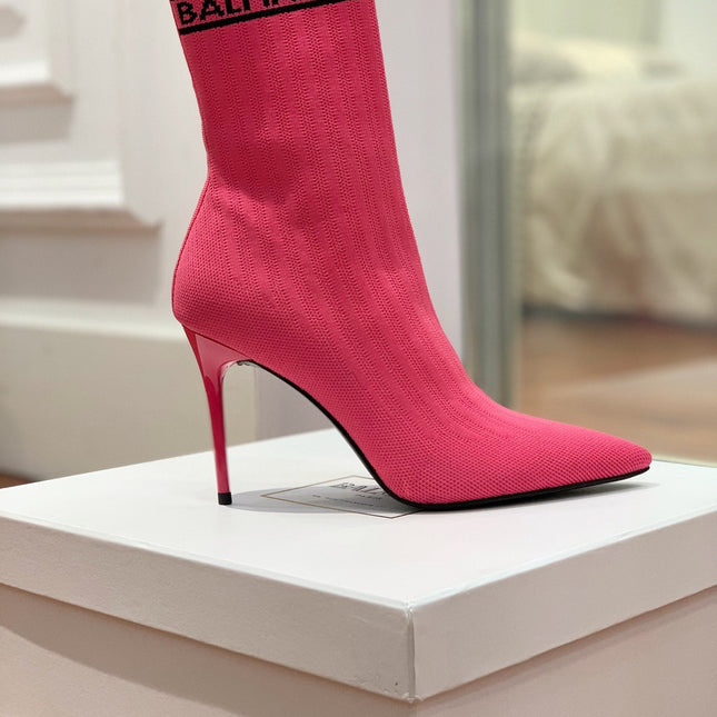 BALMAIN 26S BOOTS 105 MM IN DARK PINK FLYKNIT STYLE 16