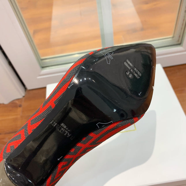 BALMAIN 26S BOOTS 105 MM IN BLACK AND RED FLYKNIT STYLE 11