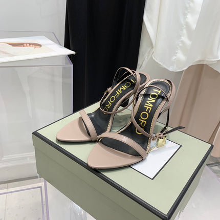 TOM FORD 26S GOLD BUCKLE HEELS 105 MM IN NUDE BEIGE LAMBSKIN