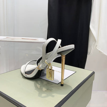 TOM FORD 26S GOLD BUCKLE HEELS 105 MM IN WHITE LAMBSKIN