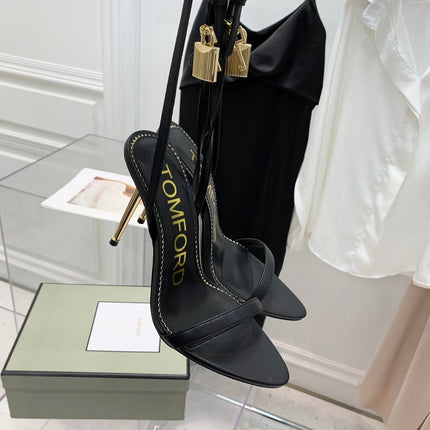 TOM FORD 26S GOLD BUCKLE HEELS 105 MM IN BLACK LAMBSKIN