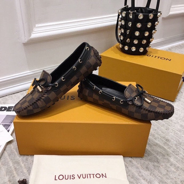 LV WOMEN'S DRIVER MOCCASIN IN EBENE DAMIER  MONOGRAM CALFSKIN