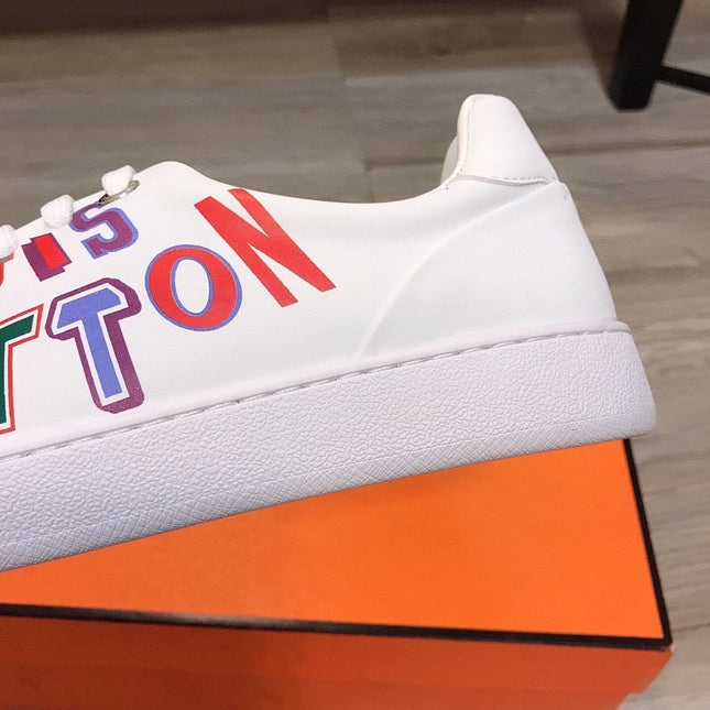 LV TRAINER WHITE CALFSKIN WITH COLORFUL LOGO