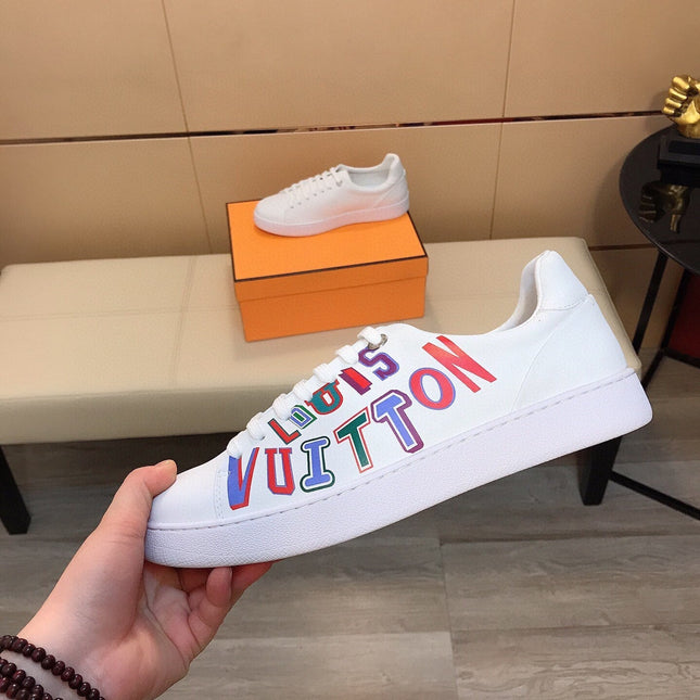 LV TRAINER WHITE CALFSKIN WITH COLORFUL LOGO