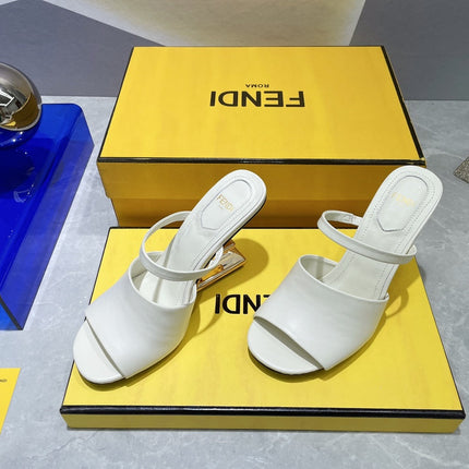 FENDI FIRST 95 MM HIGH-HEELED SANDAL IN WHITE LAMBSKIN GOLD HARDWARE