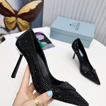 PRADA 26S POINTED TOE PUMPS STILETTO HEEL 95MM IN CRYSTAL EMBELLISHED STYLE 2
