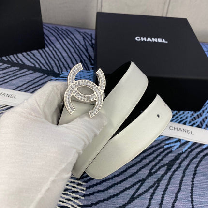 CHANEL 25S BELT 30 MM IN WHITE CALFSKIN WITH SILVER HARDWARE 615098