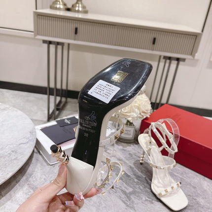 HIGH HEEL 6 CM SANDAL IN WHITE LAMBSKIN WITH STUDS