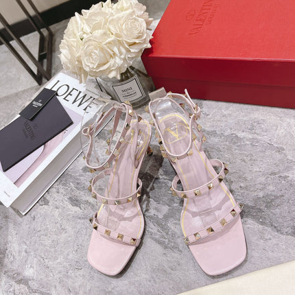 HIGH HEEL 6 CM SANDAL IN LIGHT PINK LAMBSKIN WITH STUDS
