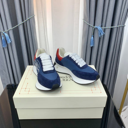 SPRINT RUNNER LOW-TOP NAVY BLUE SUEDE SILVER EMBROIDERED LOGO RED HEEL
