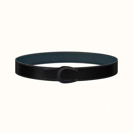 HM LUCK BELT BUCKLE & REVERSIBLE BLACK AND NAVY BLUE LEATHER STRAP 38MM