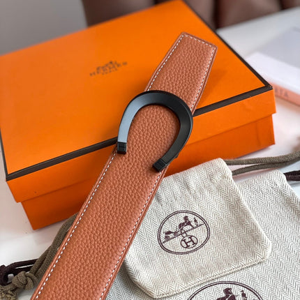 HM LUCK BELT BUCKLE & REVERSIBLE GINGER ORANGE AND BLACK LEATHER STRAP 38MM