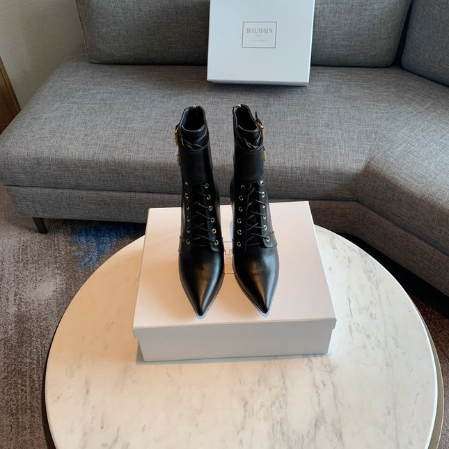 BALMAIN 26S LACE-UP ANKLE BOOTS 105 MM IN BLACK CALFSKIN