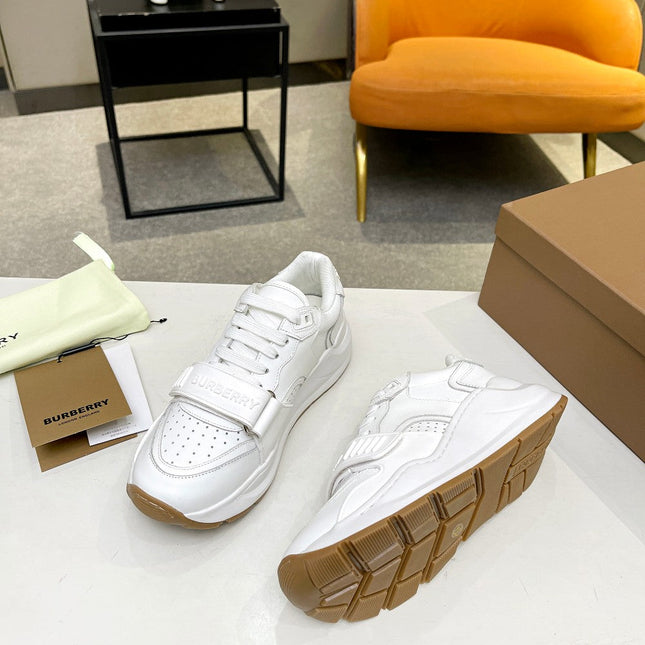 BURBERRY 26S PERFORATED SNEAKERS IN WHITE CALFSKIN