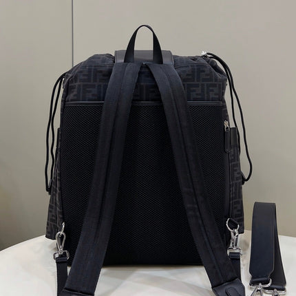 FENDI STRIKE LARGE 46 FF BLACK JACQUARD FABRIC BACKPACK