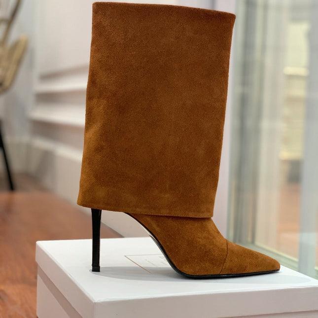 BALMAIN 26S BOOTS 105 MM IN BROWN SUEDE
