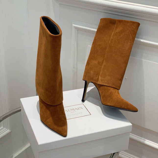 BALMAIN 26S BOOTS 105 MM IN BROWN SUEDE
