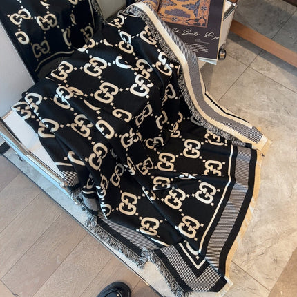 SQUARE SCARF 140 CM IN BLACK MIX WHITE SILK CASHMERE  401511