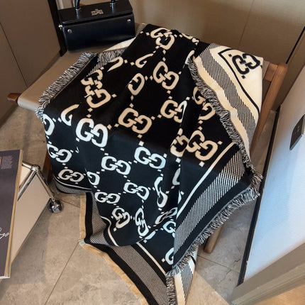 SQUARE SCARF 140 CM IN BLACK MIX WHITE SILK CASHMERE  401511