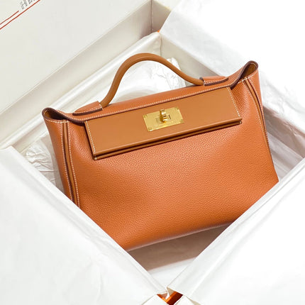 HM 26S 24/24 29CM IN ORANGE EVERCOLOR CALFSKIN GOLD KELLY BUCKLE