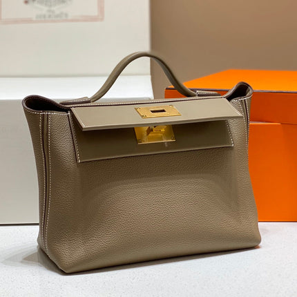 MINI 24/24 29CM IN TOGO ETOUPE EVERCOLOR CALFSKIN GOLD KELLY BUCKLE