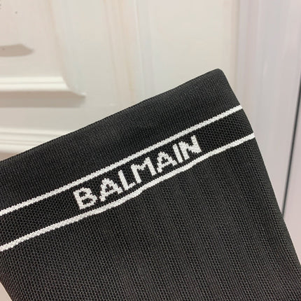 BALMAIN 26S HIGH-TOP BOOTS 105 MM IN BLACK FLYKNIT