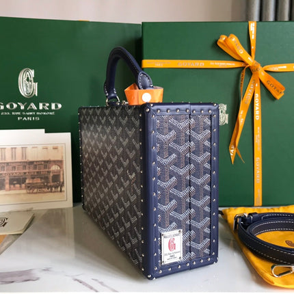 GRAND HÔTEL TRUNK BAG 24 IN NAVY BLUE GOYARDINE CANVAS AND CALFSKIN