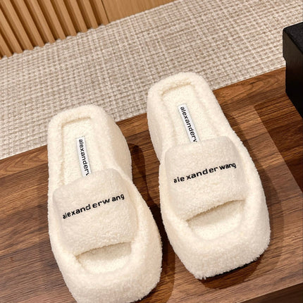 CHUNKY PLATFORM SIPPERS IN WHITE LAMBSWOOL