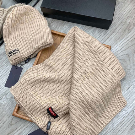 SET SCARF AND HAT IN SAND BROWN WOOL AND RABBIT FUR 388990