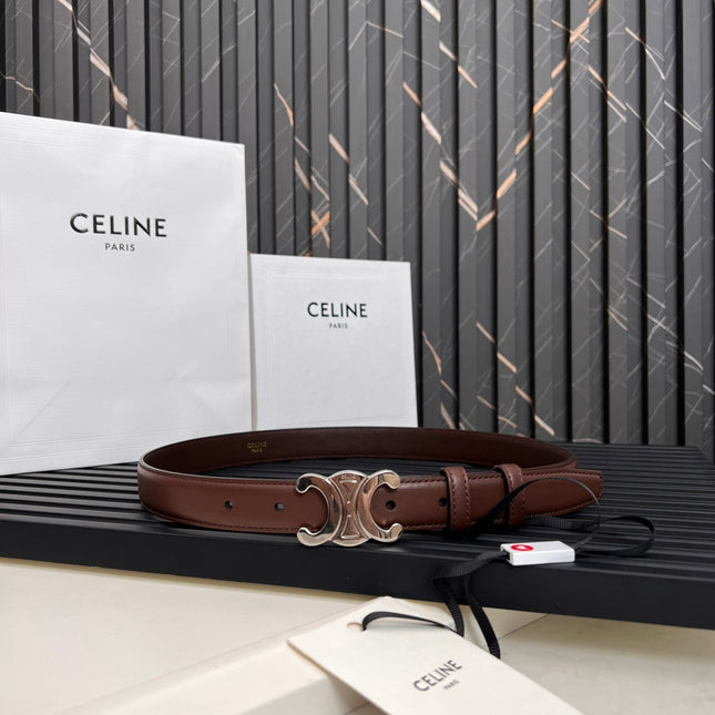 TRIOMPHE 25 MM BELT IN DARK BROWN CALFSKIN SILVER HARDWARE