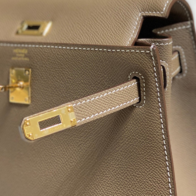 KELLY 25CM IN ETOUPE EPSOM CALFSKIN GOLD HARDWARE