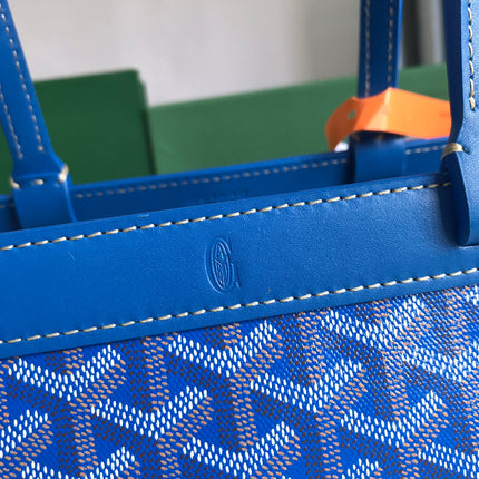 BELLECHASSE BIAUDE PM BAG 36 IN BLUE GOYARDINE CANVAS AND CALFSKIN TRIM